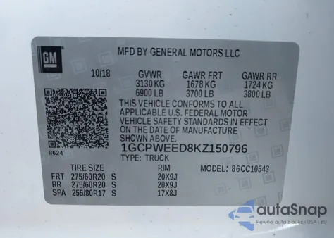 2019 Chevrolet Silverado 1500 Ltz из США, поврежденный, VIN 1GCPWEED8KZ150796